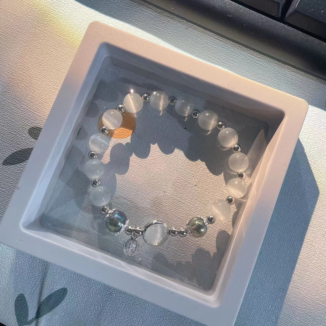 Moonlight Bell Energy Bracelet | Cats Eye & Strawberry Quartz Spiritual Connection