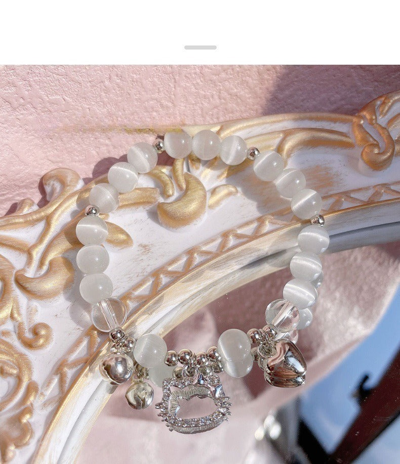Kawaii Kitty Luminous Bracelet | Enchanting Cats Eye Beads with Bow-Knot Kitten Charm