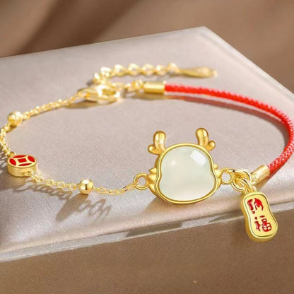 Lunar Guardian Red String | Artisan Jade Dragon & Fortune Medal Prosperity Bracelet