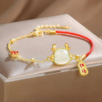 Lunar Guardian Red String | Artisan Jade Dragon & Fortune Medal Prosperity Bracelet