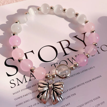 Royal Coquette Amethyst Bracelet | Luminous Cats Eye & Vintage Bow Charm