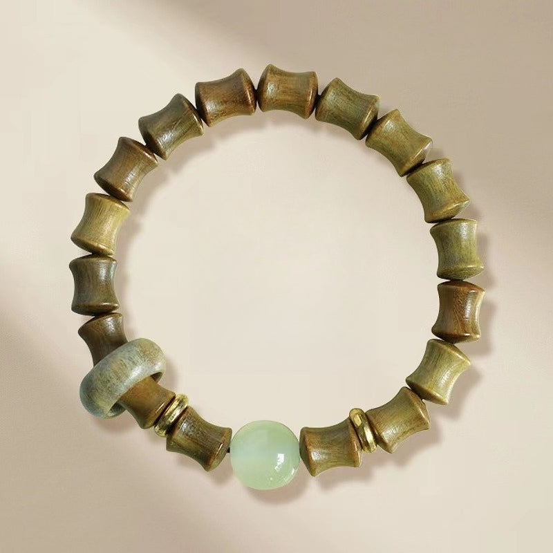 Zen Bamboo Rises Bracelet | Natural Green Sandalwood & Luminous Peace Bead
