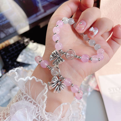 Royal Coquette Amethyst Bracelet | Luminous Cats Eye & Vintage Bow Charm