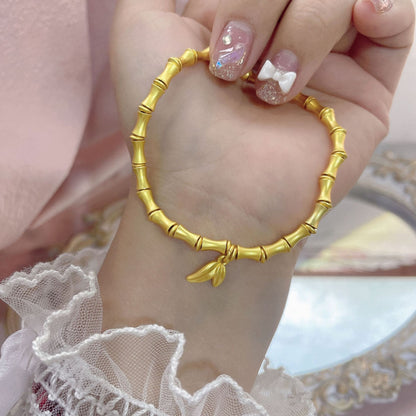 ternal Bamboo Ascent Bracelet | Matte Gold Heritage Chain for Success & Growth