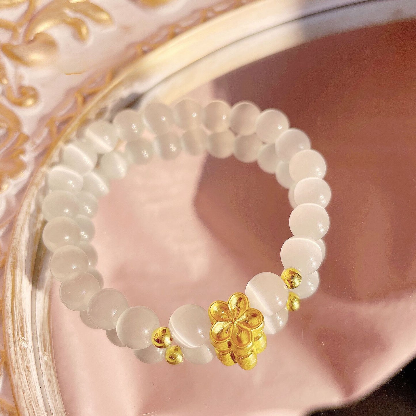 Pure Light Golden Flower Bracelet | Moonstone Energy for Inner Peace