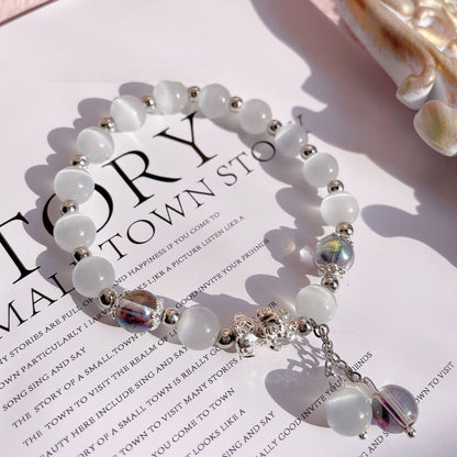 Ethereal Guardian Bracelet | Luminous Cats Eye & Pixiu Wealth Amulet with Grey Moonstone