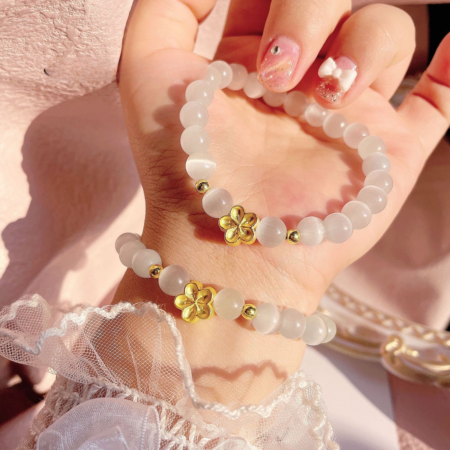 Pure Light Golden Flower Bracelet | Moonstone Energy for Inner Peace
