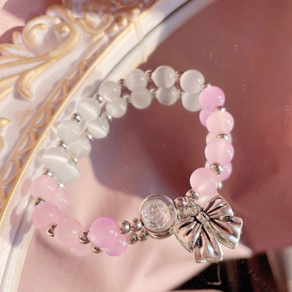 Royal Coquette Amethyst Bracelet | Luminous Cats Eye & Vintage Bow Charm