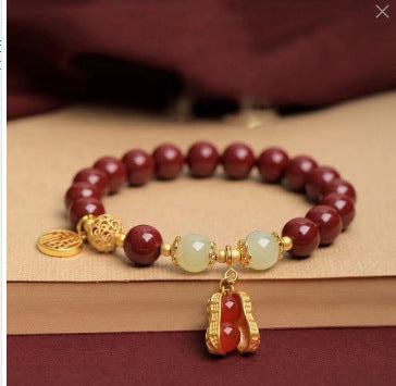 Imperial Red Fortune Amulet | Hand-Polished Cinnabar Style Bracelet with "Fu" Blessing Charm