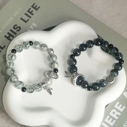 Ethereal Ice-Crackle Bracelet | Artisan Glazed Glass & "Cloud Shadow" Heritage Charm