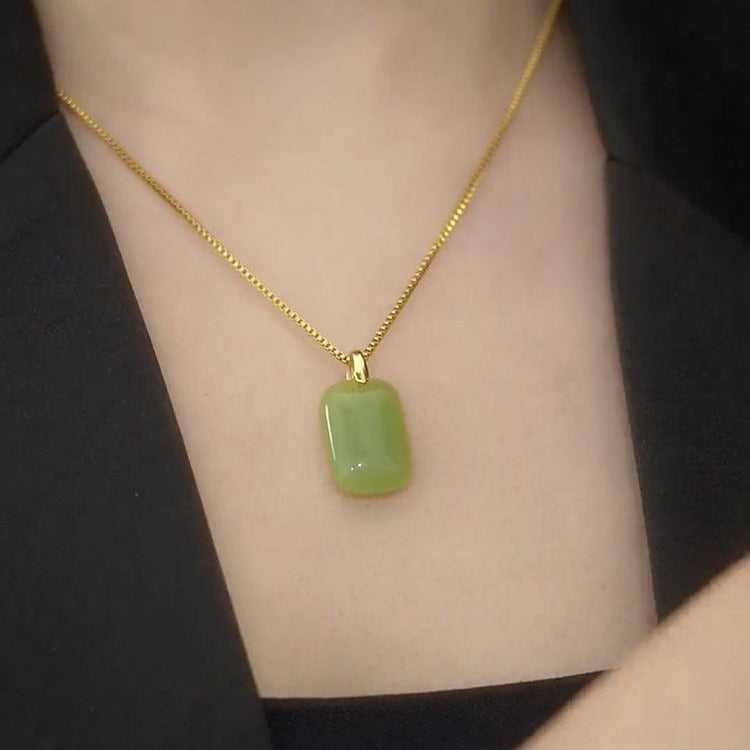 Zen Serenity Wu Shi Pai Necklace | Minimalist Jade-Style "Peace & Safety" Talisman