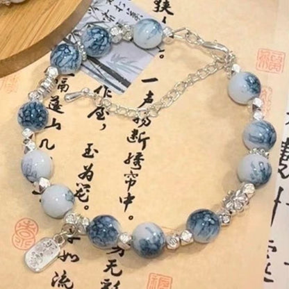 Ethereal Ice-Crackle Bracelet | Artisan Glazed Glass & "Cloud Shadow" Heritage Charm