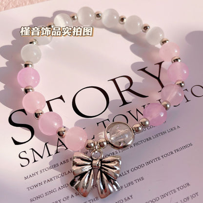 Royal Coquette Amethyst Bracelet | Luminous Cats Eye & Vintage Bow Charm