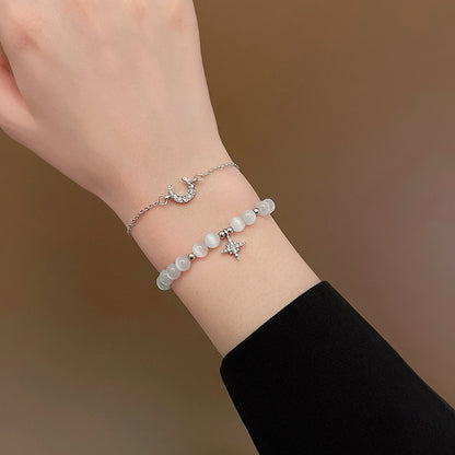 Celestial Dream Layering Set | Luminous Cats Eye Star & Moon Double Bracelet