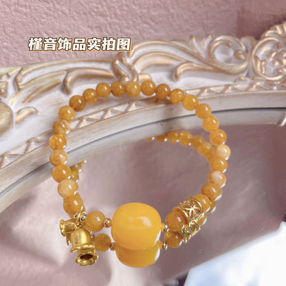 Vintage Caramel Amber Amulet | Natural Dragon Scale Stone & Eternal Harmony Charm Bracelet