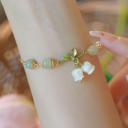 Imperial Harmony Bracelet | Artisan Jade & Lily of the Valley "Peace Bell" Charm