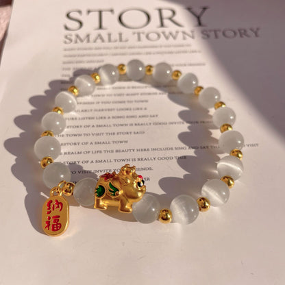 Eternal Zodiac Guardian | Golden Baby Dragon & Fortune Charm Cat's Eye Bracelet