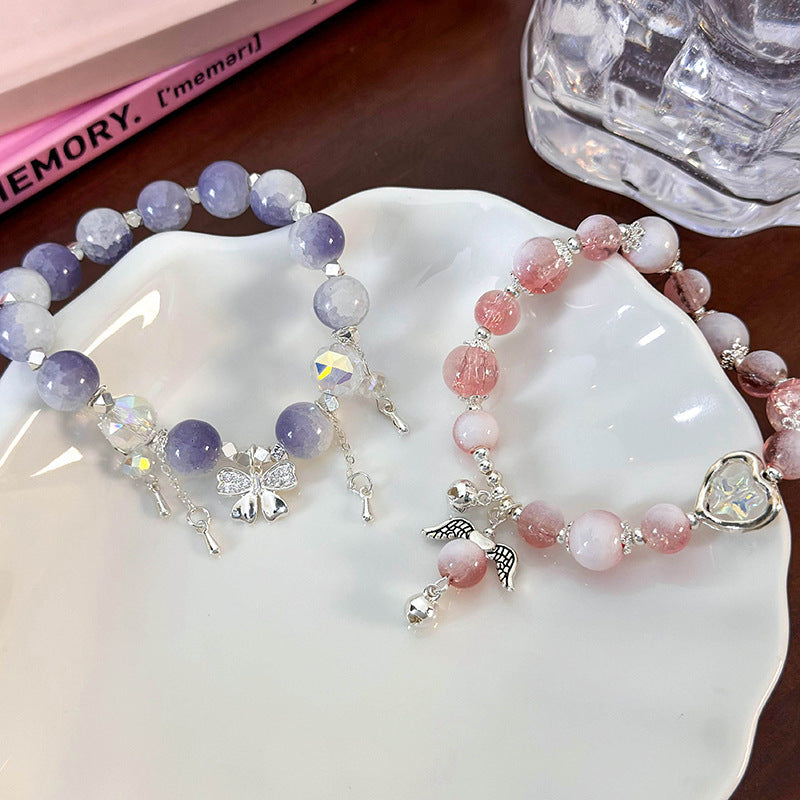 Angelic Butterfly Dreams | Pink Blossom Crystal & Silver Wing "Soulmate" Bracelet