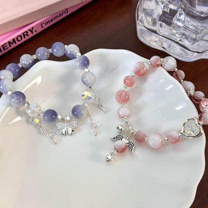 Angelic Butterfly Dreams | Pink Blossom Crystal & Silver Wing "Soulmate" Bracelet