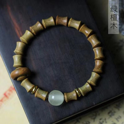 Zen Bamboo Rises Bracelet | Natural Green Sandalwood & Luminous Peace Bead