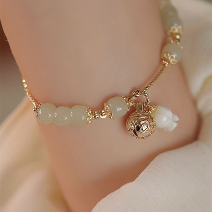 Imperial Harmony Bracelet | Artisan Jade & Lily of the Valley "Peace Bell" Charm