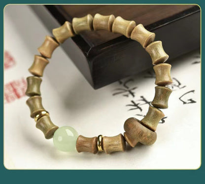 Zen Bamboo Rises Bracelet | Natural Green Sandalwood & Luminous Peace Bead