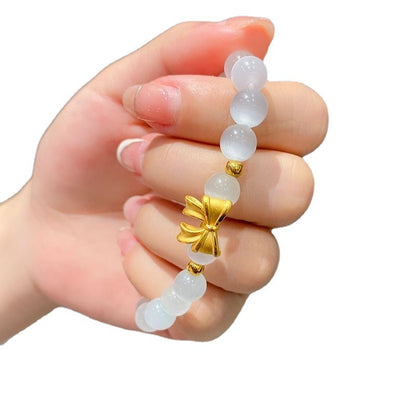 Runaway Princess Bow Bracelet | Luminous Cats Eye & Golden Blossom Set
