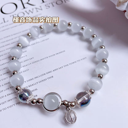 Royal Coquette Amethyst Bracelet | Luminous Cats Eye & Vintage Bow Charm