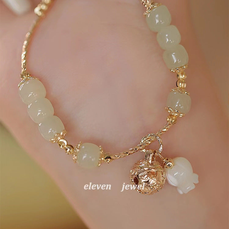 Imperial Harmony Bracelet | Artisan Jade & Lily of the Valley "Peace Bell" Charm