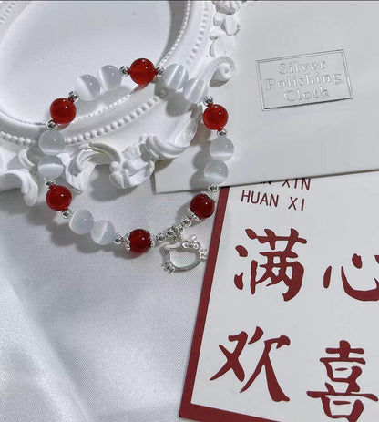 Kawaii Kitty Luminous Bracelet | Enchanting Cats Eye Beads with Bow-Knot Kitten Charm