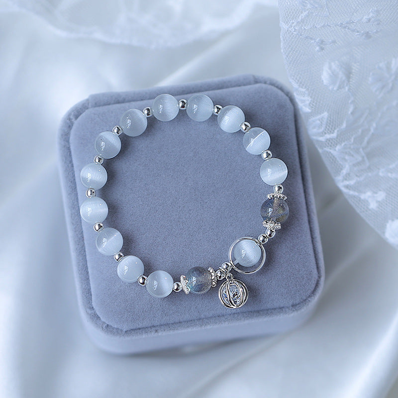 Moonlight Symphony Collection | Luminous Cats Eye & Aquamarine Energy Bracelet