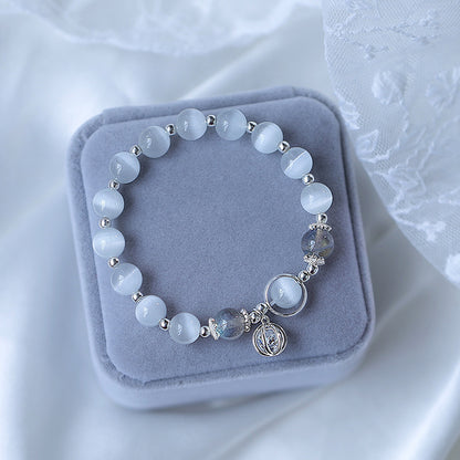 Moonlight Symphony Collection | Luminous Cats Eye & Aquamarine Energy Bracelet