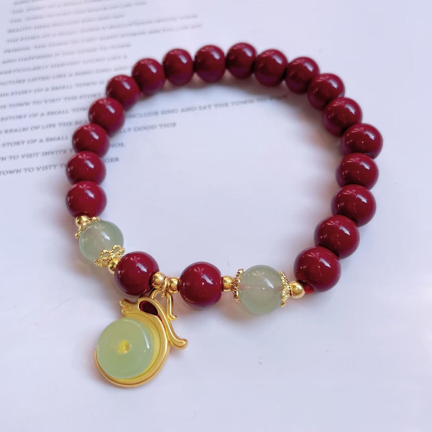 Imperial Dragon Year Amulet | Artisan Cinnabar & "Great Fortune" Dragon Medal Couple's Bracelet