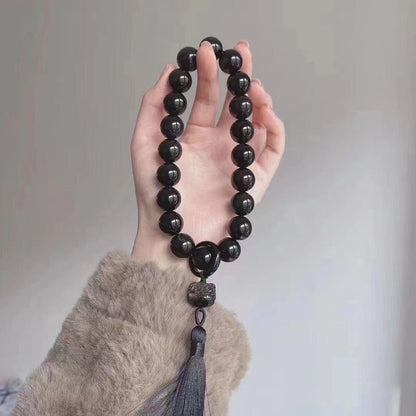 Guardian Lion Meditative Wrap | Obsidian-Style Zen Strength Bracelet