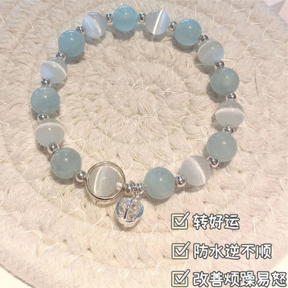 Moonlight Symphony Collection | Luminous Cats Eye & Aquamarine Energy Bracelet