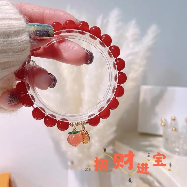 Sweet Peach & Red Agate Bracelet | Zen Vitality & Romantic Harmony