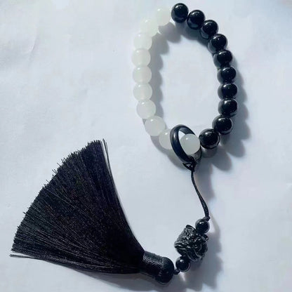 Guardian Lion Meditative Wrap | Obsidian-Style Zen Strength Bracelet