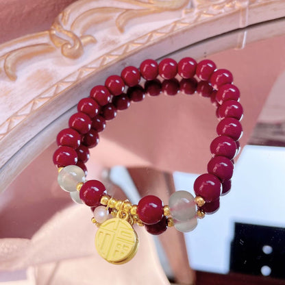 Imperial Dragon Year Amulet | Artisan Cinnabar & "Great Fortune" Dragon Medal Couple's Bracelet