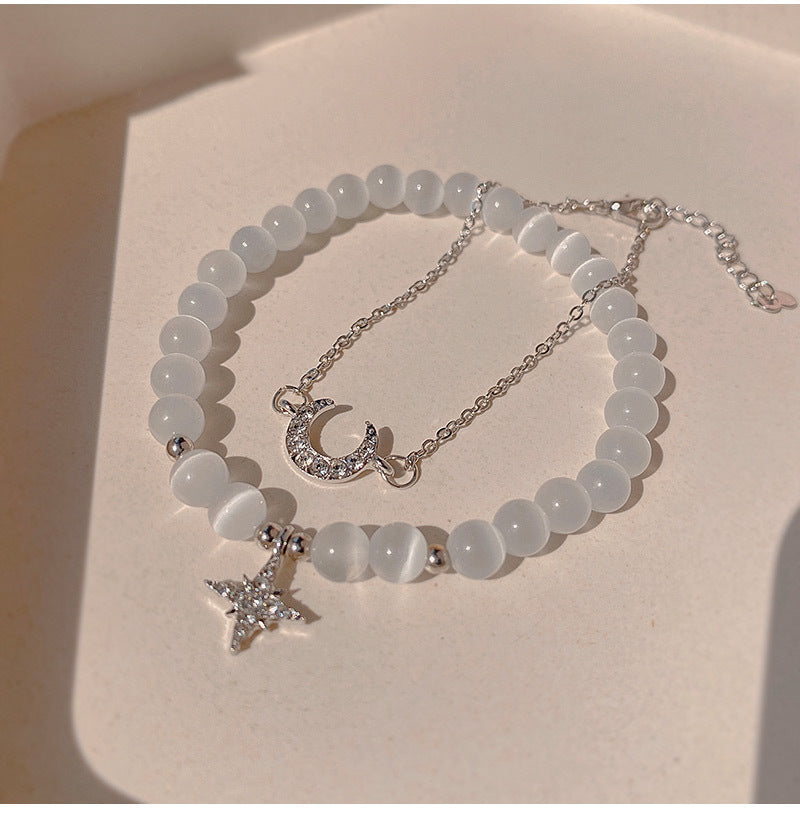 Celestial Dream Layering Set | Luminous Cats Eye Star & Moon Double Bracelet