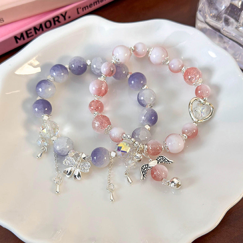Angelic Butterfly Dreams | Pink Blossom Crystal & Silver Wing "Soulmate" Bracelet