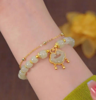 Sacred Lock of Serenity Bracelet | Vintage Ruyi & Jade-Style Prosperity Charm
