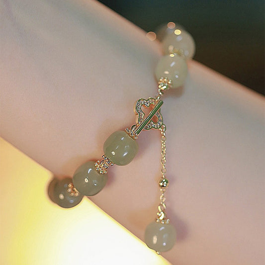 Eternal Clover & Pearl Luck Bracelet | Vintage Jade-Style Spiritual Elegance
