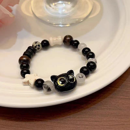 Midnight Kitten Amulet | Hand-Woven "Big Eye" Black Cat Prosperity Bracelet