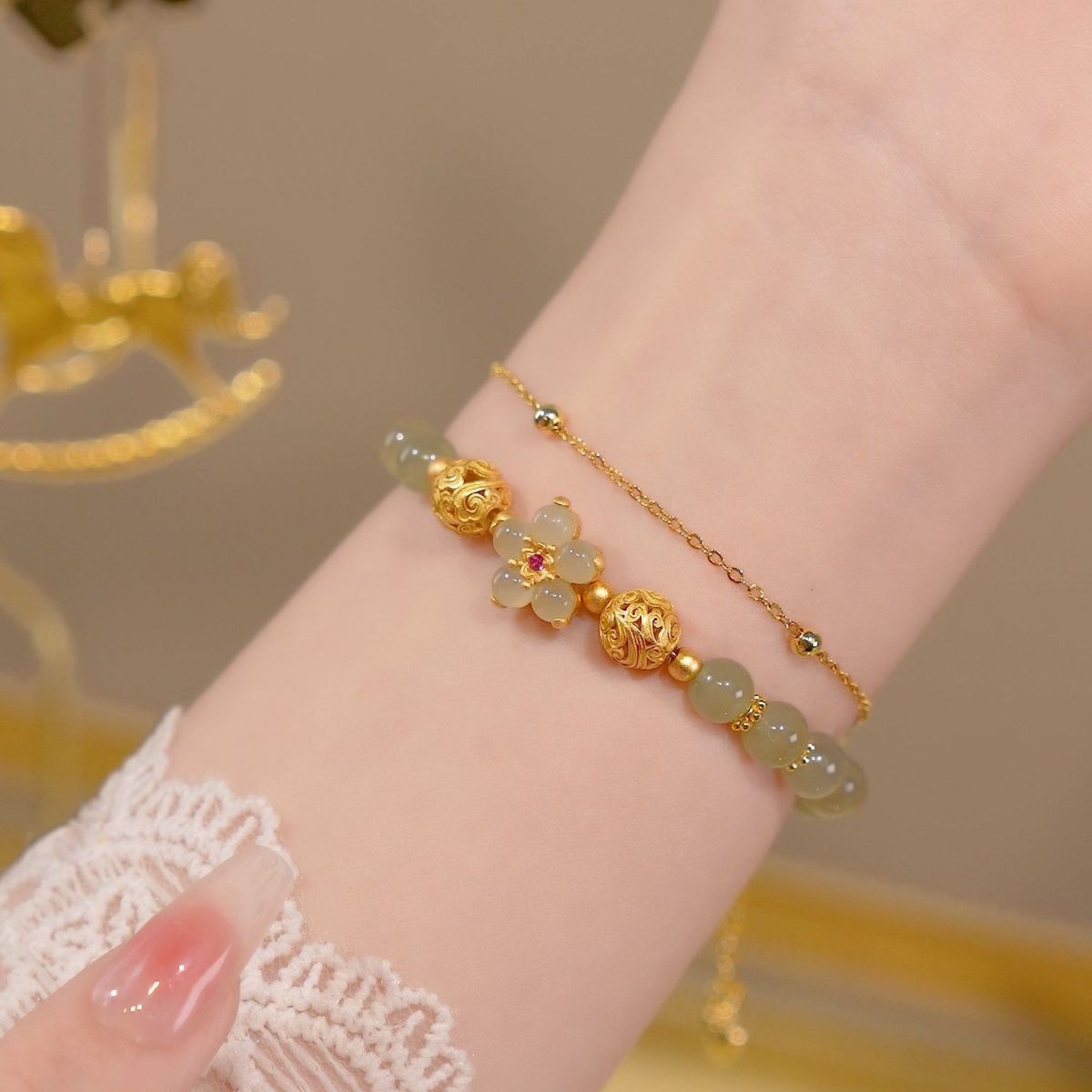 Blossoming Peach Jade Bracelet | Eternal Romance & Retro Elegance Collection
