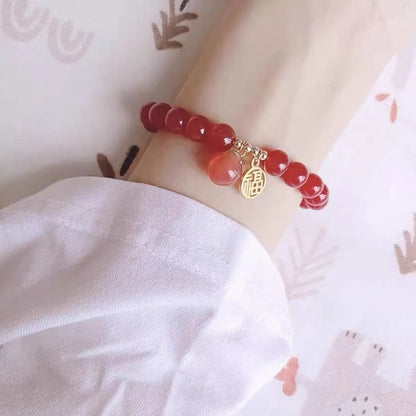 Summer Peach & Red Agate Amulet | Dainty Zen Romance Bracelet