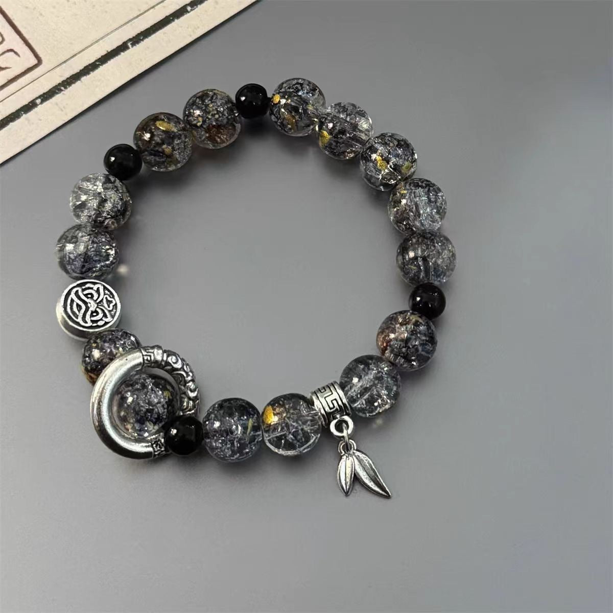 Ethereal Ice-Crackle Bracelet | Artisan Glazed Glass & "Cloud Shadow" Heritage Charm