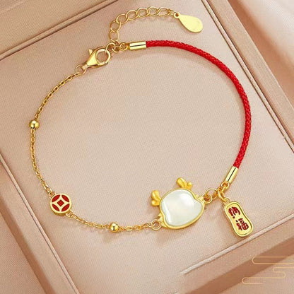 Lunar Guardian Red String | Artisan Jade Dragon & Fortune Medal Prosperity Bracelet