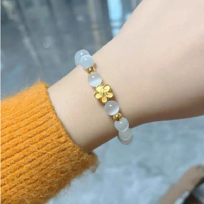 Runaway Princess Bow Bracelet | Luminous Cats Eye & Golden Blossom Set