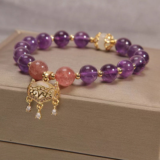 Royal Amethyst Longevity Lock Bracelet | S925 Silver Accents & Eternal Peace Talisman