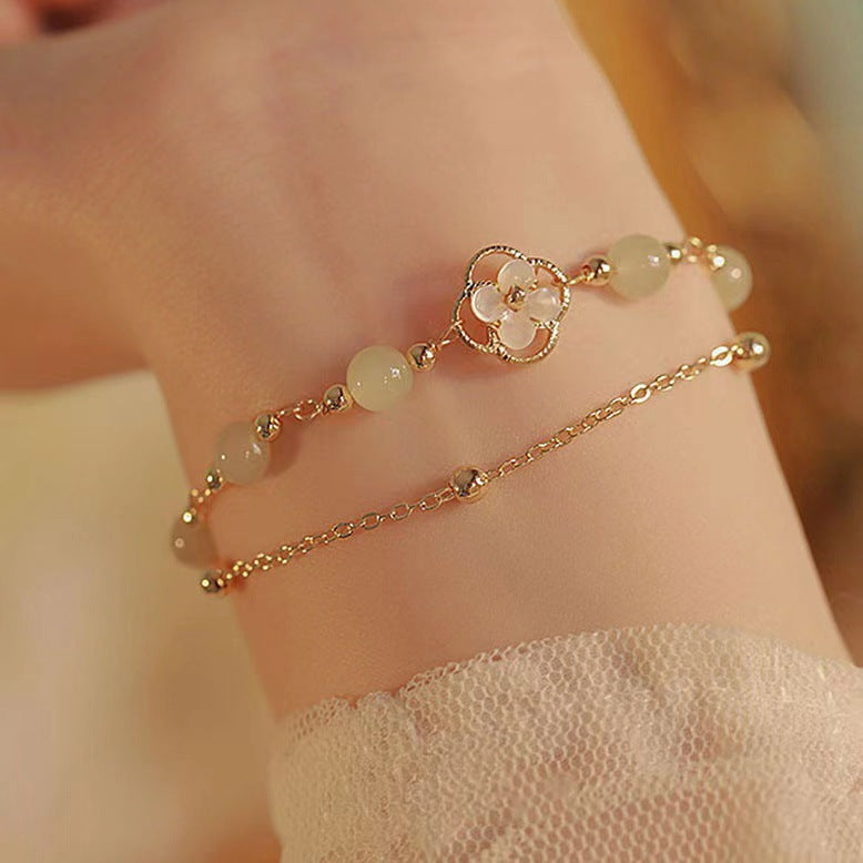 Peach Blossom Romance Set | Luminous Double-Layer Floral Attraction Bracelet